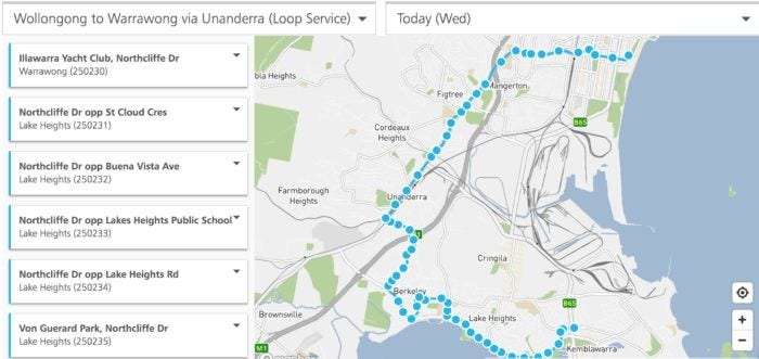 Graphical representation of Bus Route 34 in the Illawarra